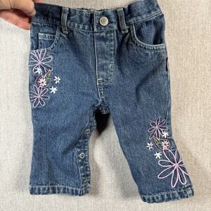 Carter's Baby Girl Jeans 6-9M Floral‎ Embroidered Denim Pants Snap Leg Blue.